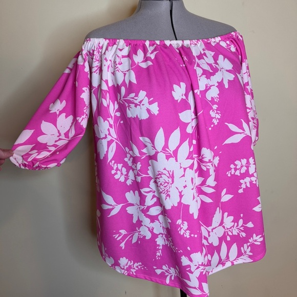 I'MARE Boutique Pink Floral Off The Shoulder Top - Picture 3 of 5